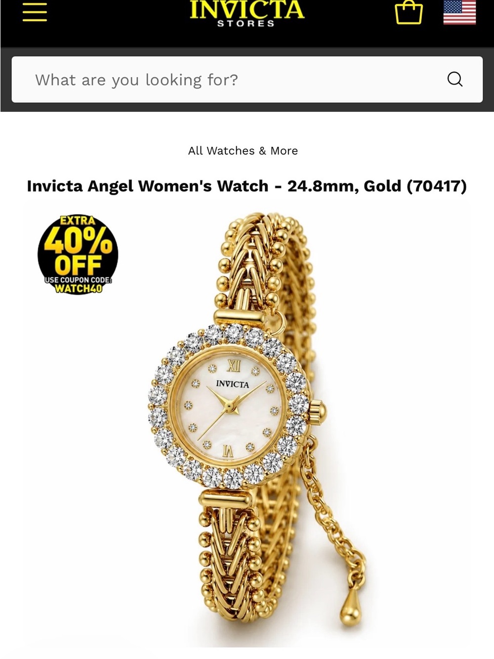 Invicta Women's Gold Crystal Bezel Bracelet Watch with White Dial - Picture 3 of 3